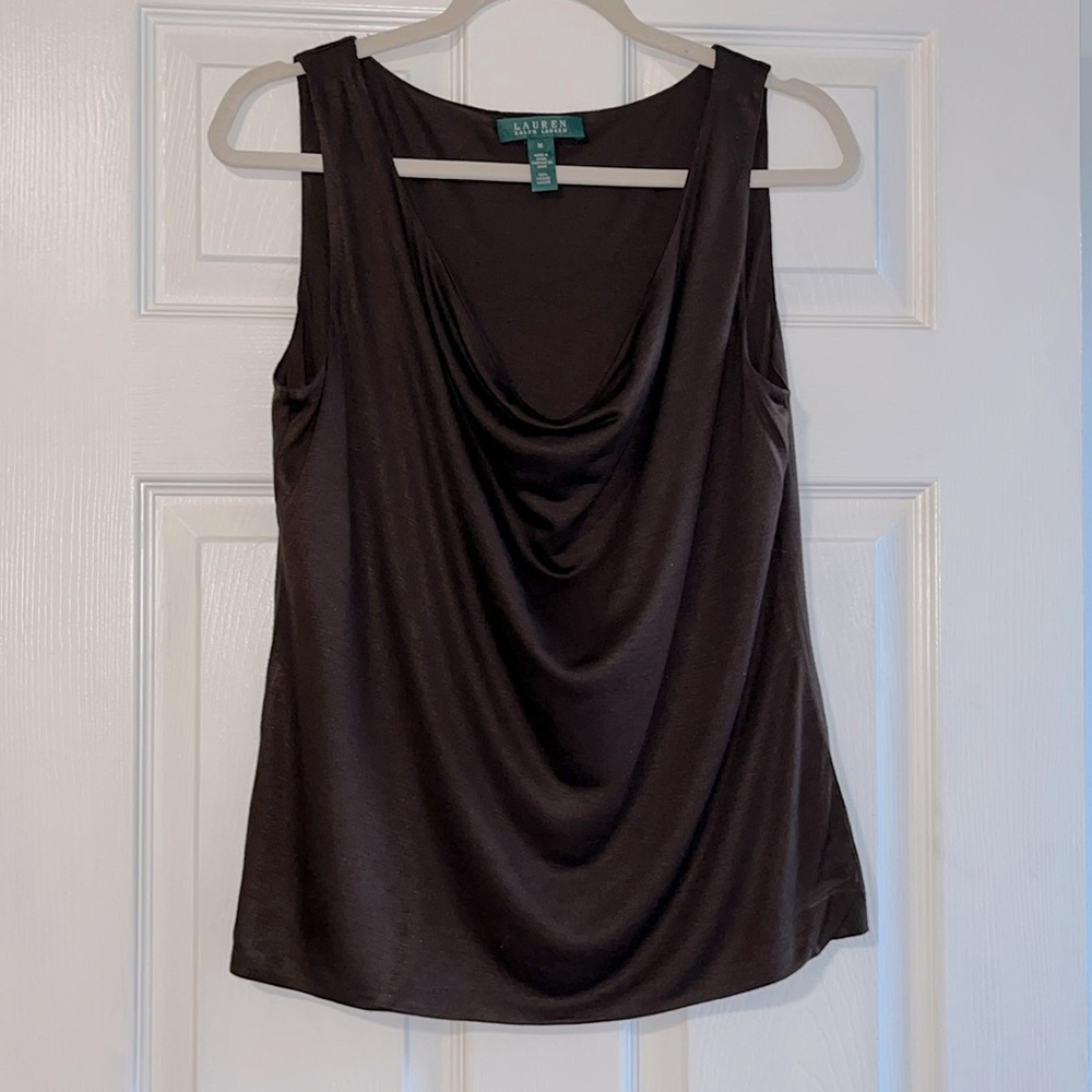 EUC Ralph Lauren’s Lauren Brown Sleeveless Cowl Neck Top Size M